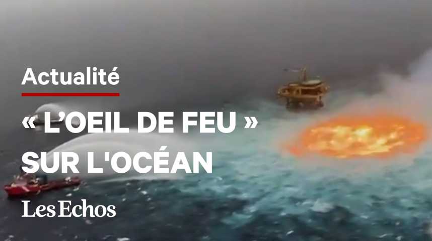 Illustration pour la vidéo Une fuite de gaz sur un pipeline au Mexique provoque un incendie à la surface de l’océan