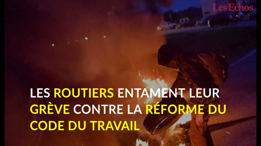 Illustration pour la vidéo Les routiers entament leur grève contre la réforme du Code du Travail