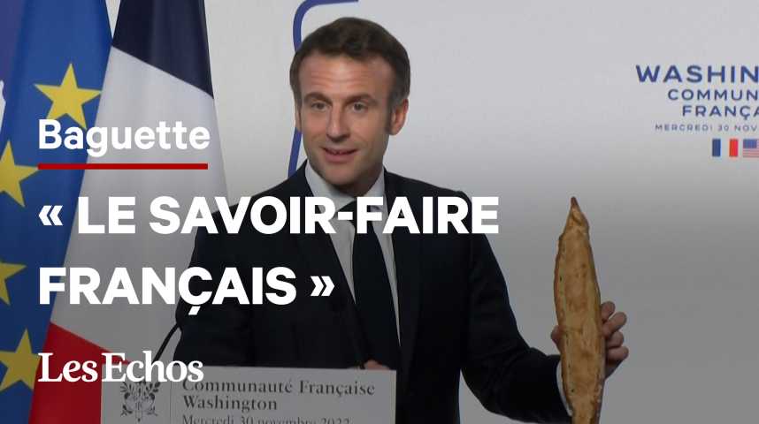 Illustration pour la vidéo Macron se réjouit que la baguette entre au patrimoine immatériel de l’humanité